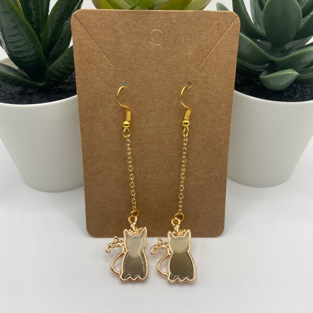 Halloween Gray Cat Drop Earrings